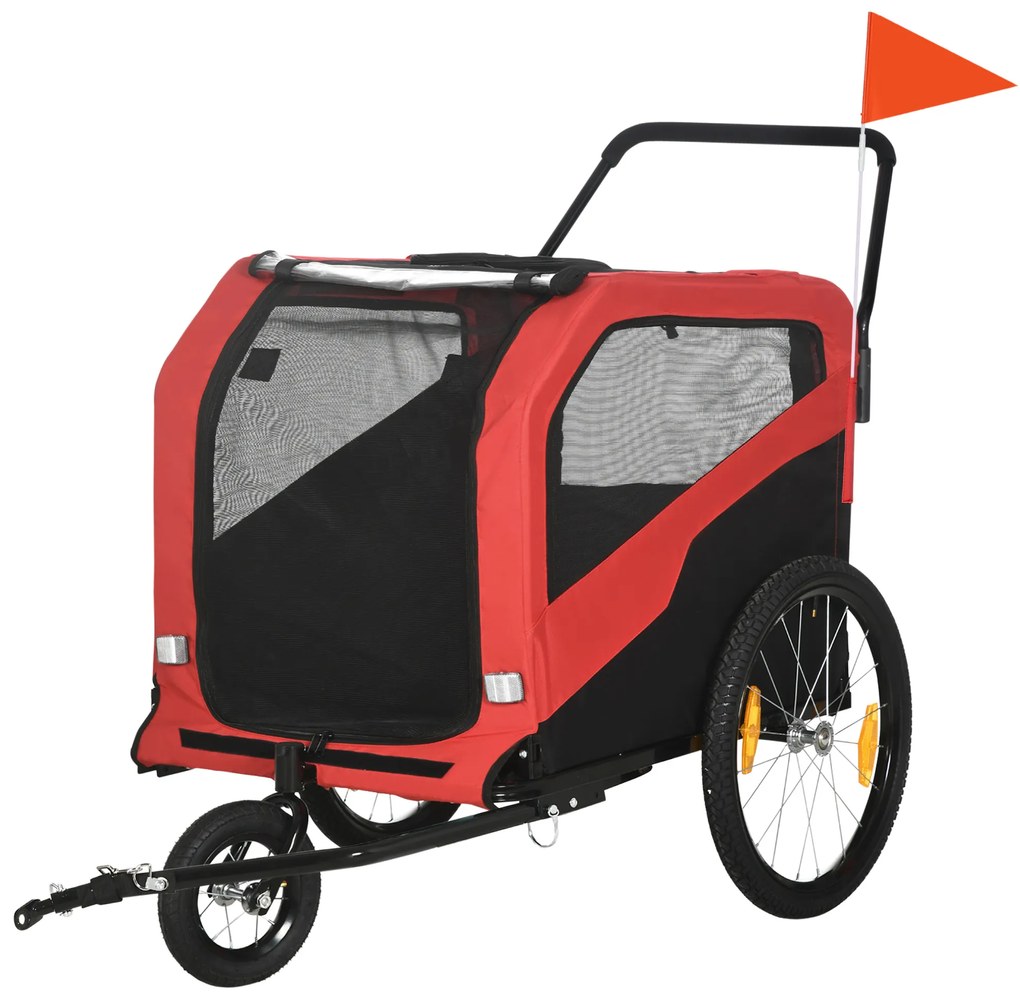 PawHut Remorcă pentru copii, remorcă pentru bicicletă, inclusiv elemente reflectorizante, 1 drapel, 170 cm x 77 cm x 90 cm, Roșu | Aosom Romania