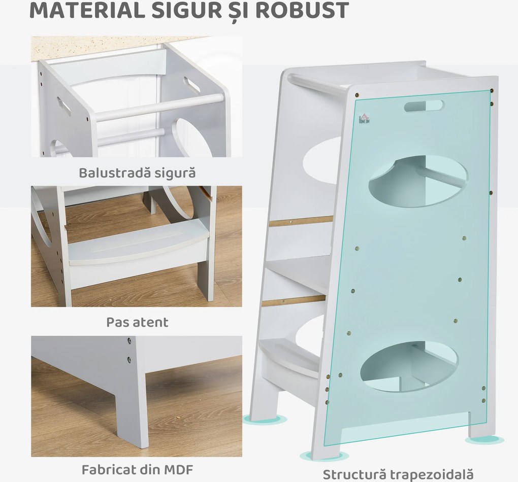 HOMCOM Turn de Învățare pentru Copii cu Înălțime Reglabilă pe 3 Nivele, 40x50x90 cm, Gri | Aosom Romania