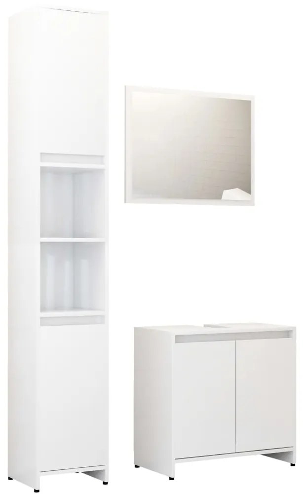 3056940 vidaXL Set mobilier de baie, 3 piese, alb extralucios, lemn prelucrat