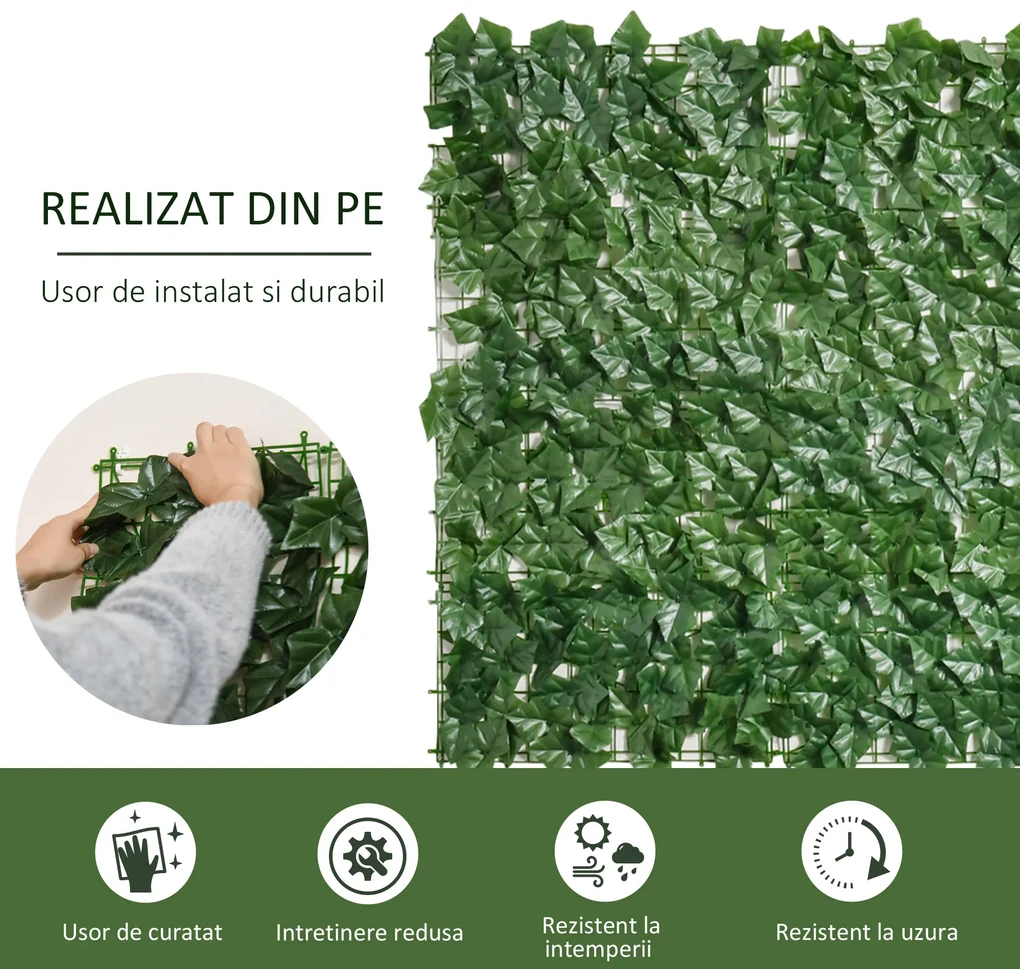Outsunny Gard Artificial Iederă PE Anti-UV pentru Intimitate și Decor Verde Închis 300x100cm | Aosom Romania
