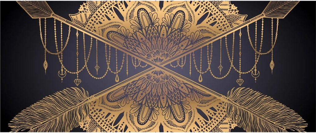 Tablou - Mandala aurie cu săgeți (120x50 cm)