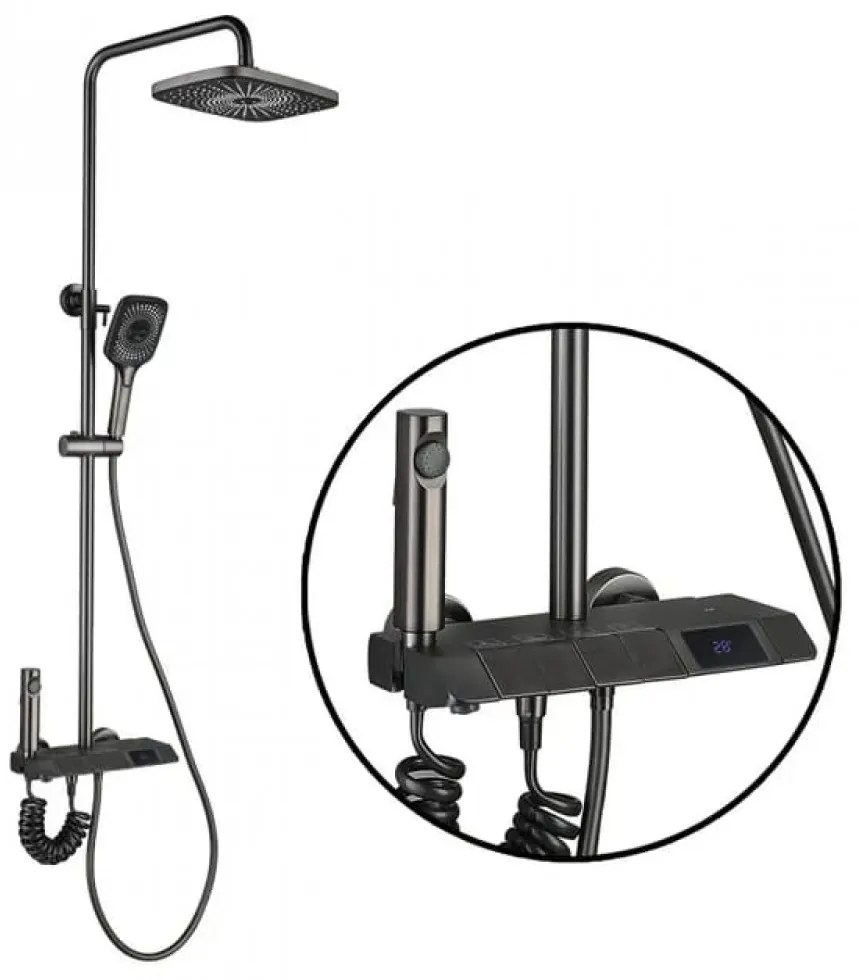 Coloana Dus ,Negru Mat,Afisaj Lcd Temperatura Apa ,Smack, Esn05B