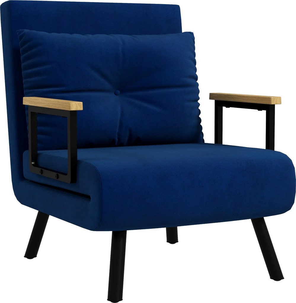 HOMCOM Canapea Extensibilă cu Spătar Reglabil pe 5 Nivele, Canapea Pat Individuală Pliabilă cu Perne, 63x73x81 cm, Albastru | Aosom Romania