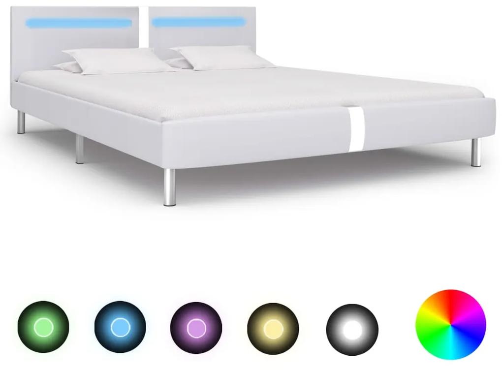 280855 vidaXL Cadru de pat cu LED, alb, 180 x 200 cm, piele artificială