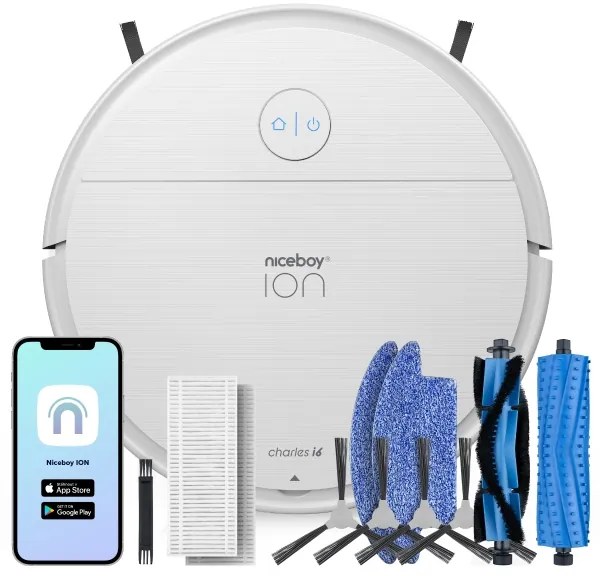Niceboy ION Charles i6 - Aspirator robot 2în1, 2600 mAh, Wi-Fi, alb