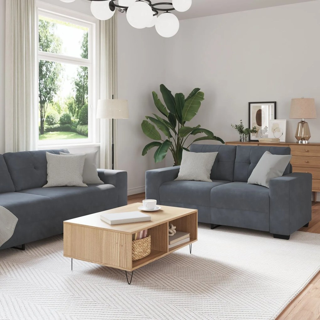 vidaXL Set de canapea cu pernă 3 pcs Gri 221 x 78 x 80 cm Catifea