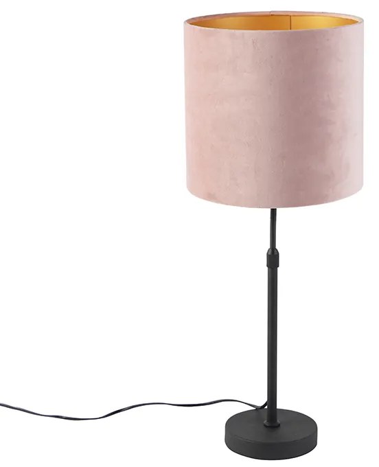 Lampă de masă neagră cu abajur din catifea roz cu auriu 25 cm - Parte
