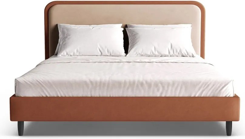 Pat matrimonial cărămiziu tapițat cu somieră 140x200 cm Aveline – Micadoni