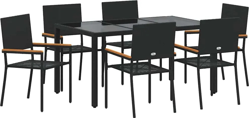 vidaXL Set de masă pentru grădină 7 pcs Negru poliratan
