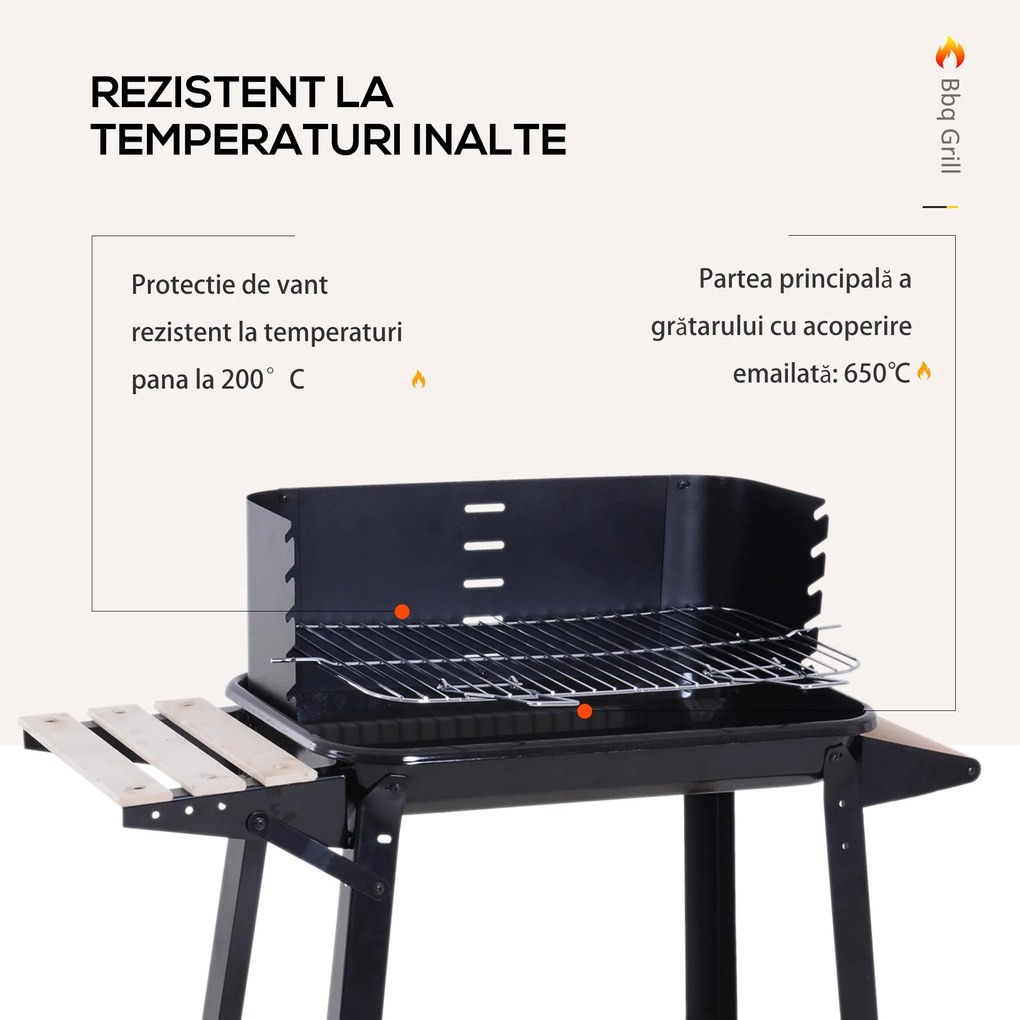 Outsunny Gril cu Carbune Barbecue Picnic Inaltime Reglabila Negru 87x 45 x 83 cm | Aosom Ro