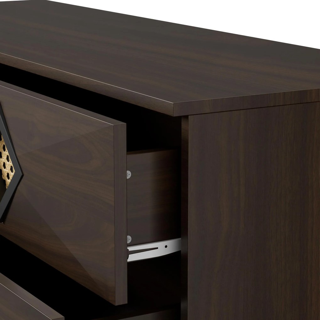 Masă de machiaj cu 6 sertare, mânere din ratan, spațiu mare de depozitare, pentru dormitor și living, 120x40x74,5 cm, Culoare naturală