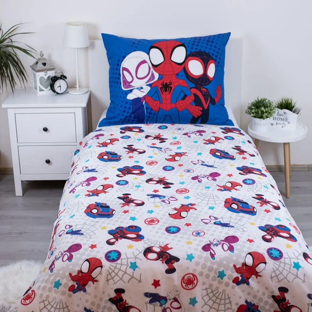 Lenjerie de pat pentru copii albastră din bumbac pentru pat de o persoană 140x200 cm Spidey – Jerry Fabrics