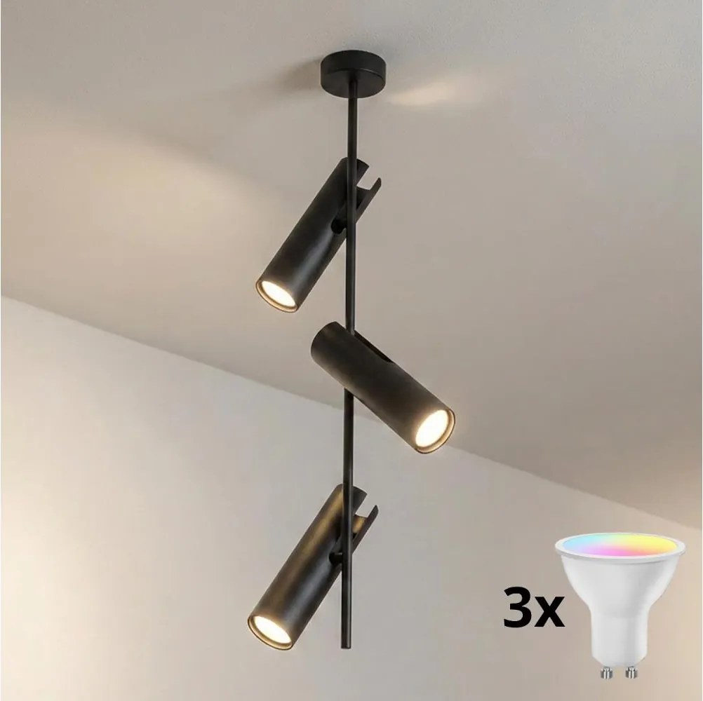 Brilagi - Lustră LED RGBW reglabilă pe tijă BRANCH 3xGU10/6,5W/230V neagră