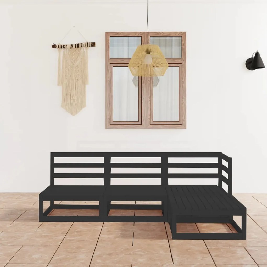 vidaXL Set mobilier de grădină, 4 piese, negru, lemn masiv de pin