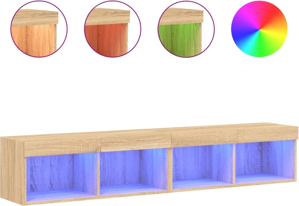 vidaXL Comode TV cu lumini LED, 2 buc., stejar sonoma, 80x30x30 cm