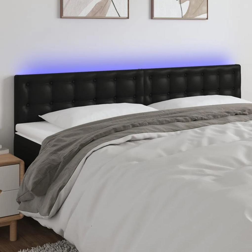 Tablie de pat cu LED, negru, 160x5x78 88 cm, piele ecologica 1, Negru, 160 x 5 x 78 88 cm