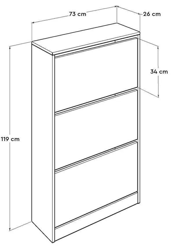 Pantofar Adore Mediu, 3 compartimente, capacitate 18 perechi incaltaminte, 73 x 119 x 26 cm