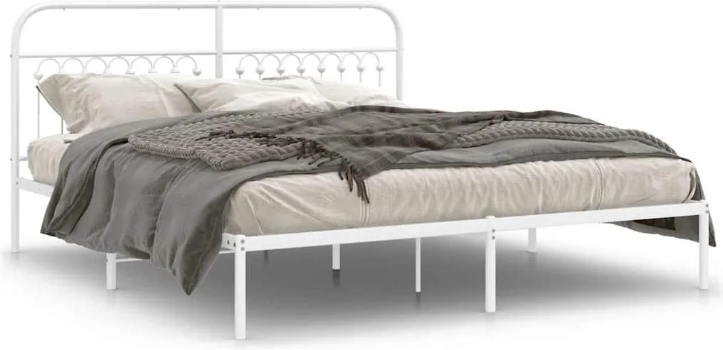 vidaXL Cadru de pat metalic cu tăblie, alb, 183x203 cm