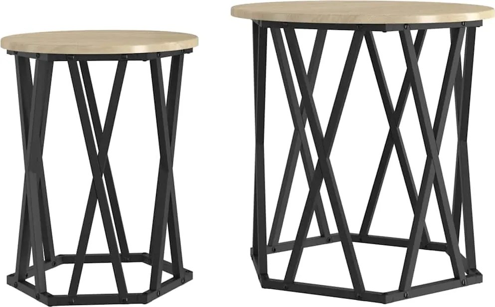 vidaXL Masă de cafea 2 pcs Stejar Sonoma Lemn ingineresc și oțel