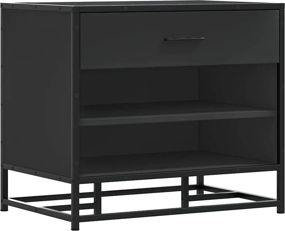 vidaXL Bancă de pantofi neagră 60x40x53,5 cm lemn și metal prelucrat