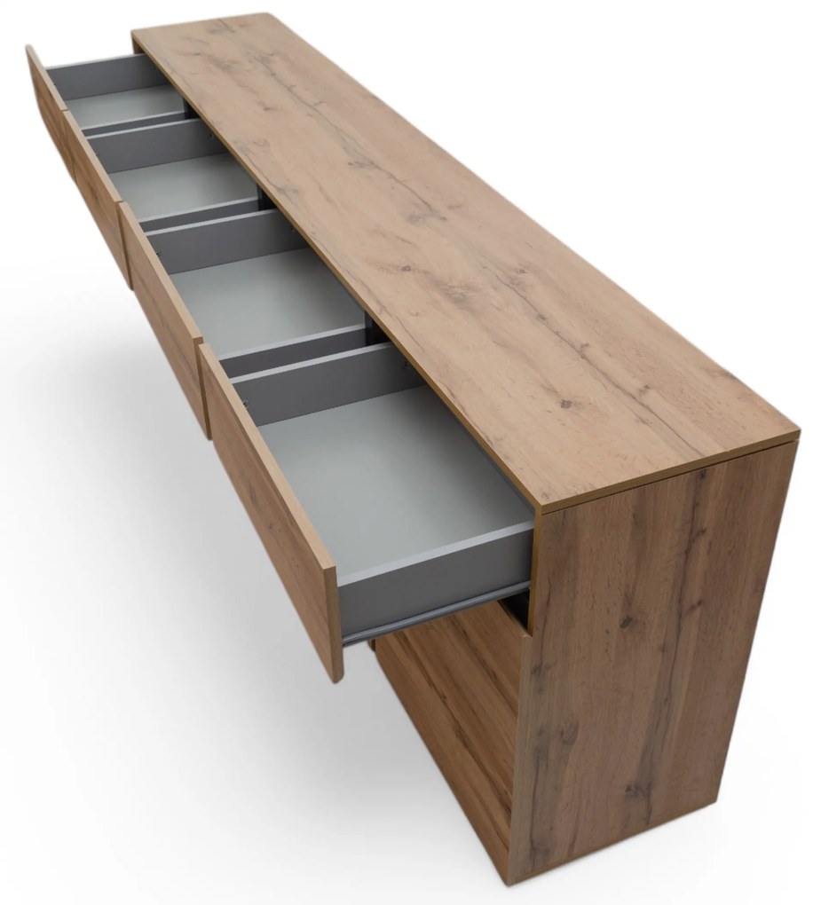 Comodă Gramon 225 cm cu sertare - stejar wotan / negru