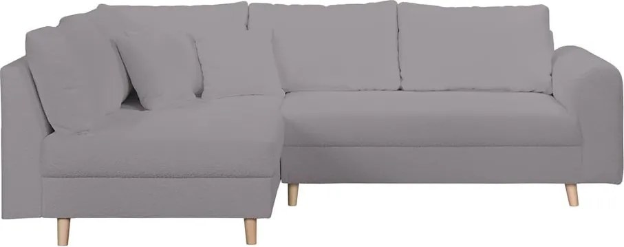 Colțar gri închis cu tapițerie din stofă bouclé (cu colț pe partea stângă ) Ariella – Ropez