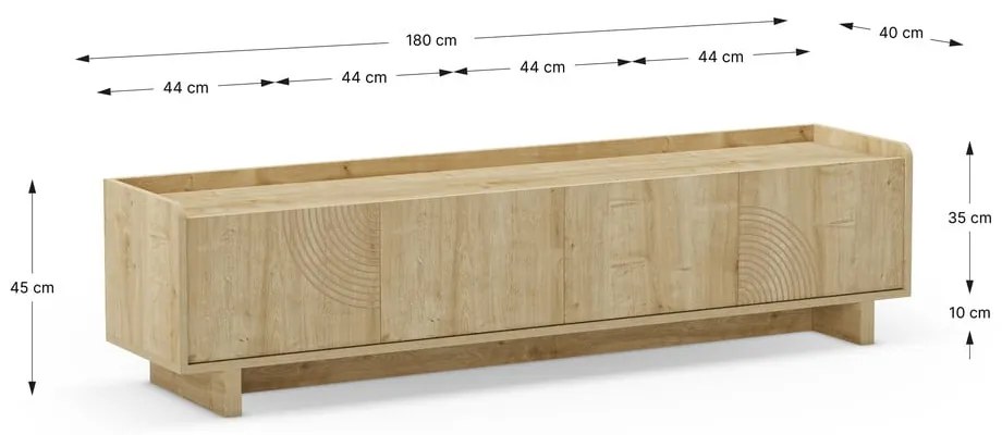 Comodă TV în culoare naturală cu aspect de lemn de stejar 180x45x40 cm Daira – Marckeric