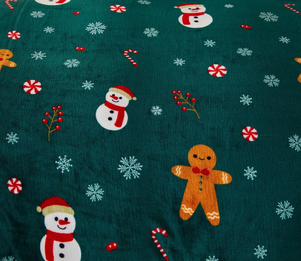 Lenjerie cocolino SNOWMAN AND GINGERBREAD verde Dimensiune lenjerie de pat: 70 x 90 cm | 140 x 200 cm