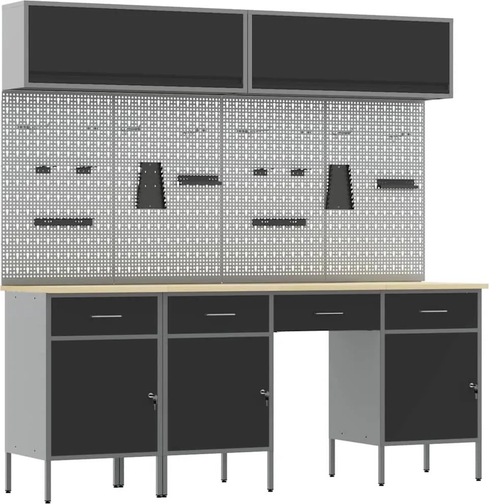 vidaXL Set de dulapuri de lucru cu sertar cu depozitare 10 pcs Negru