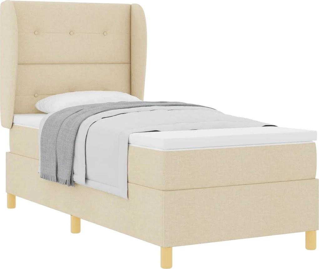 vidaXL Pat cu arcuri cu saltea cu headboard Crem 190 x 90 cm țesătură