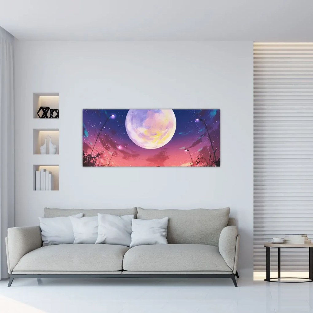 Tablou - Femeie și câine pe lună plină (120x50 cm)