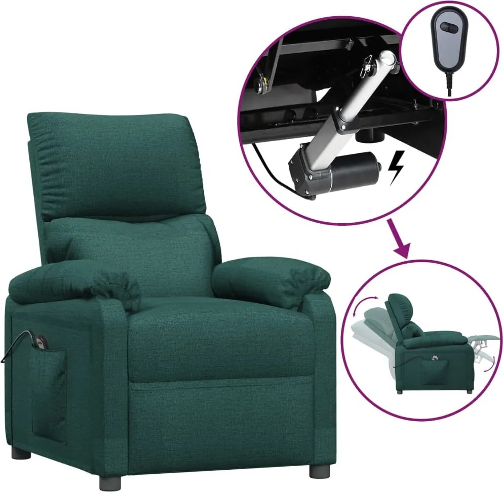 vidaXL Fotoliu rabatabil electric, verde închis, material textil