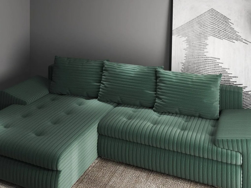 Colțar extensibil dumonde cu ladă de depozitare si sezut confortabil din spuma high-density, Leonardo Ambience Verde 260x185 cm