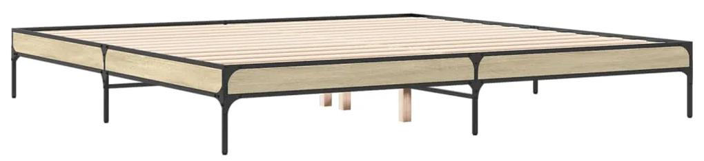 844997 vidaXL Cadru de pat, stejar sonoma, 200x200cm, lemn prelucrat și metal
