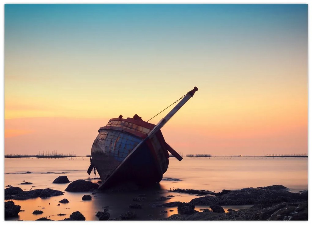 Tablou pe sticlă - Nava naufragiată (70x50 cm)