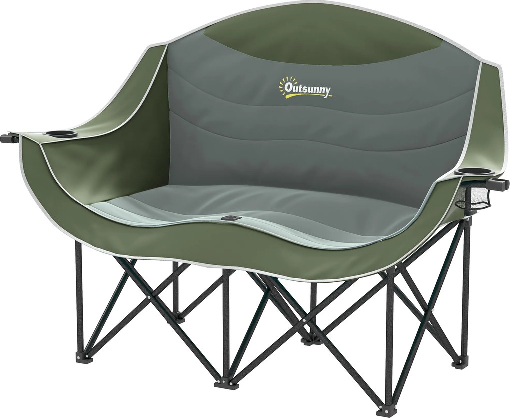 Outsunny Scaun pliabil 2 locuri scaun camping cu suport pentru băuturi geantă de transport până la 250 kg Verde | Aosom Romania