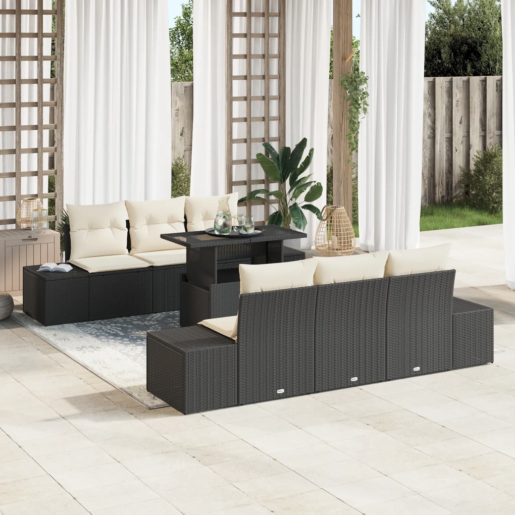 vidaXL Set de mobilier de grădină de 7 piese cu perne, din ratan sintetic negru