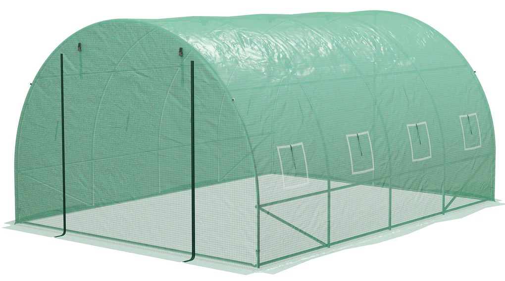 Outsunny Seră de Grădină Tunnel 12 m² 4L x 3l x 2H m Oțel îmbunătățit + PE Înaltă densitate 140 g/m² 8 ferestre Ușă înrolabilă Verde | Aosom Romania