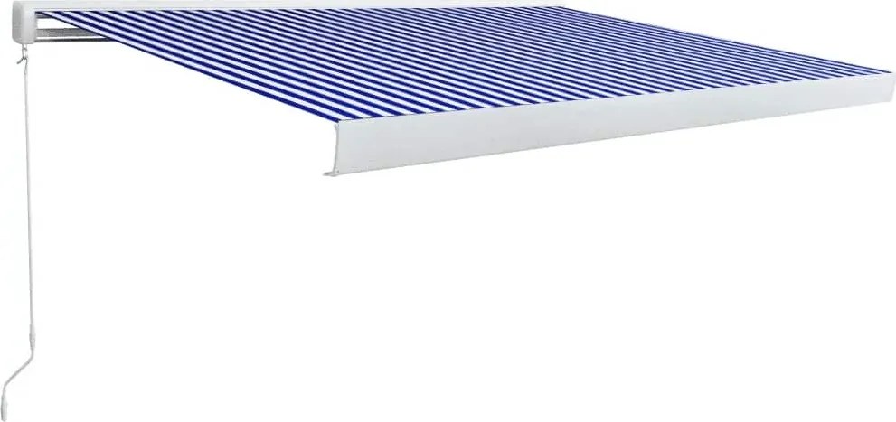vidaXL Copertină manuală tip casetă, albastru și alb, 400 x 300 cm