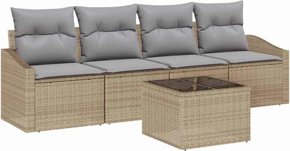 vidaXL Set de canapea cu pernă 5 pcs Beige și gri deschis poliratan