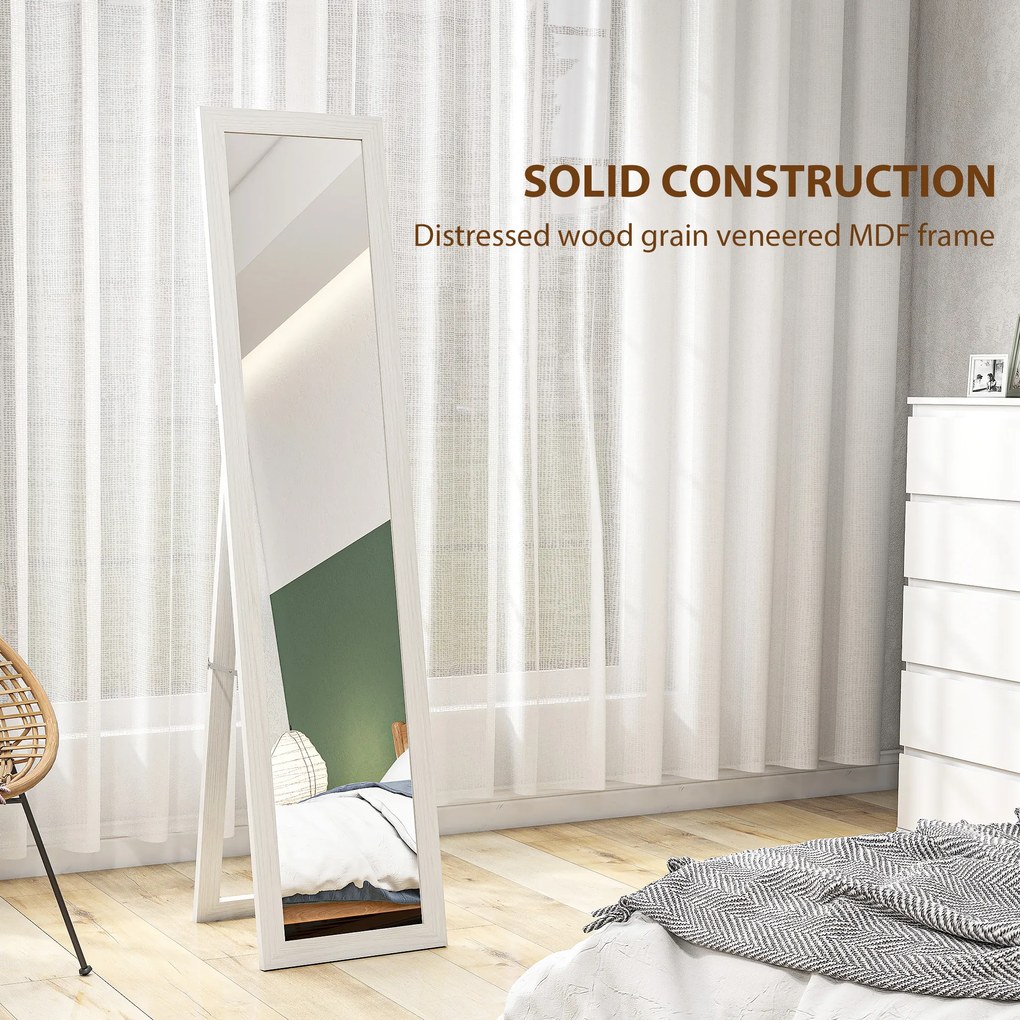 HOMCOM Oglindă pe suport, de perete sau așezat, rectangulară cu cadru din lemn pentru salon camera de dormit, 37 x 155 cm alb | Aosom Romania