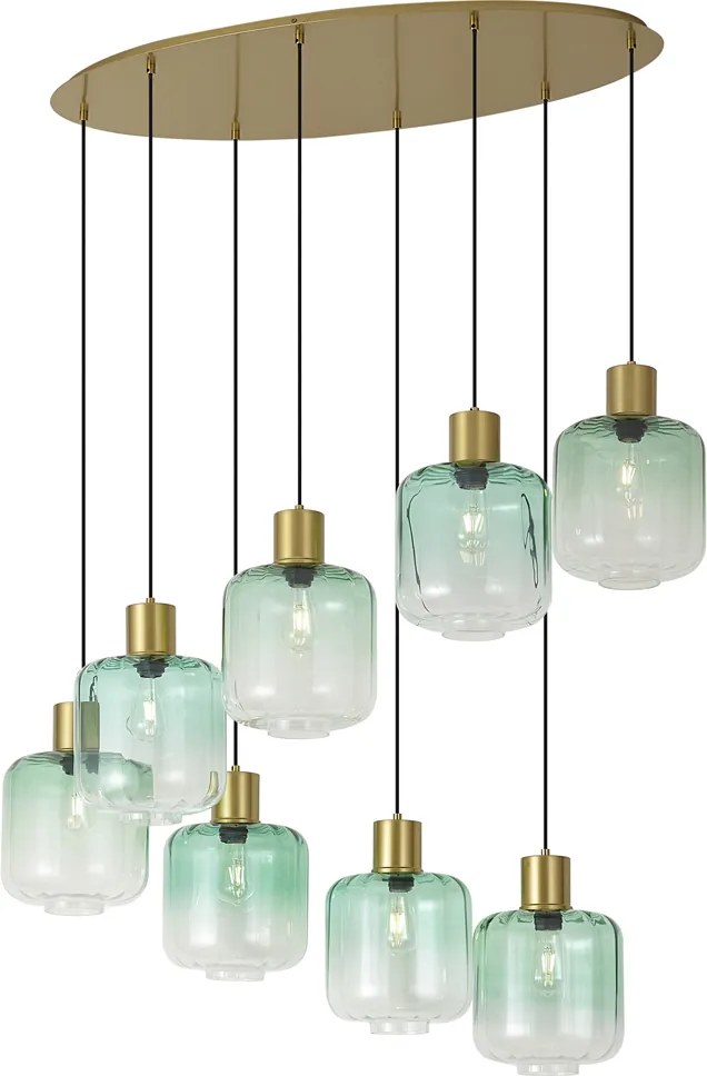 Lampă suspendată Hotel Chic alamă cu sticlă albastră și verde 8 lumini - Qara