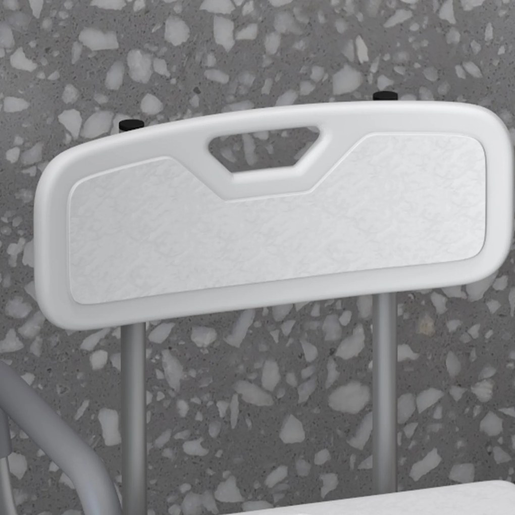 HOMCOM Scaun de Duș cu Spătar și Brațe, Toaletă cu Înălțime Reglabilă, Scaun de Toaletă cu Plăcuță de Picior, 53,5x46x70-82,5 cm, Alb | Aosom Romania
