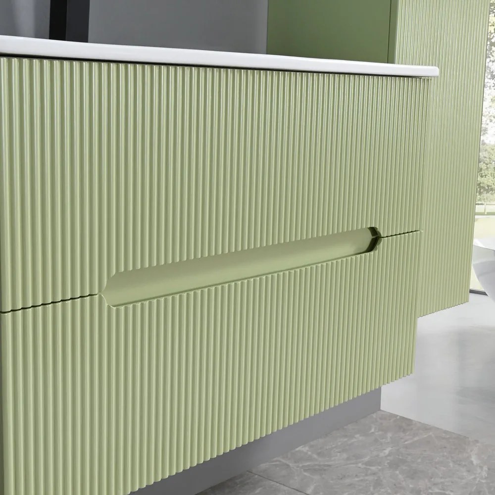 Trent Mobilier de baie 80 cm lavoar ceramic (2 sertare) cu oglindă 60x80 cm verde deschis