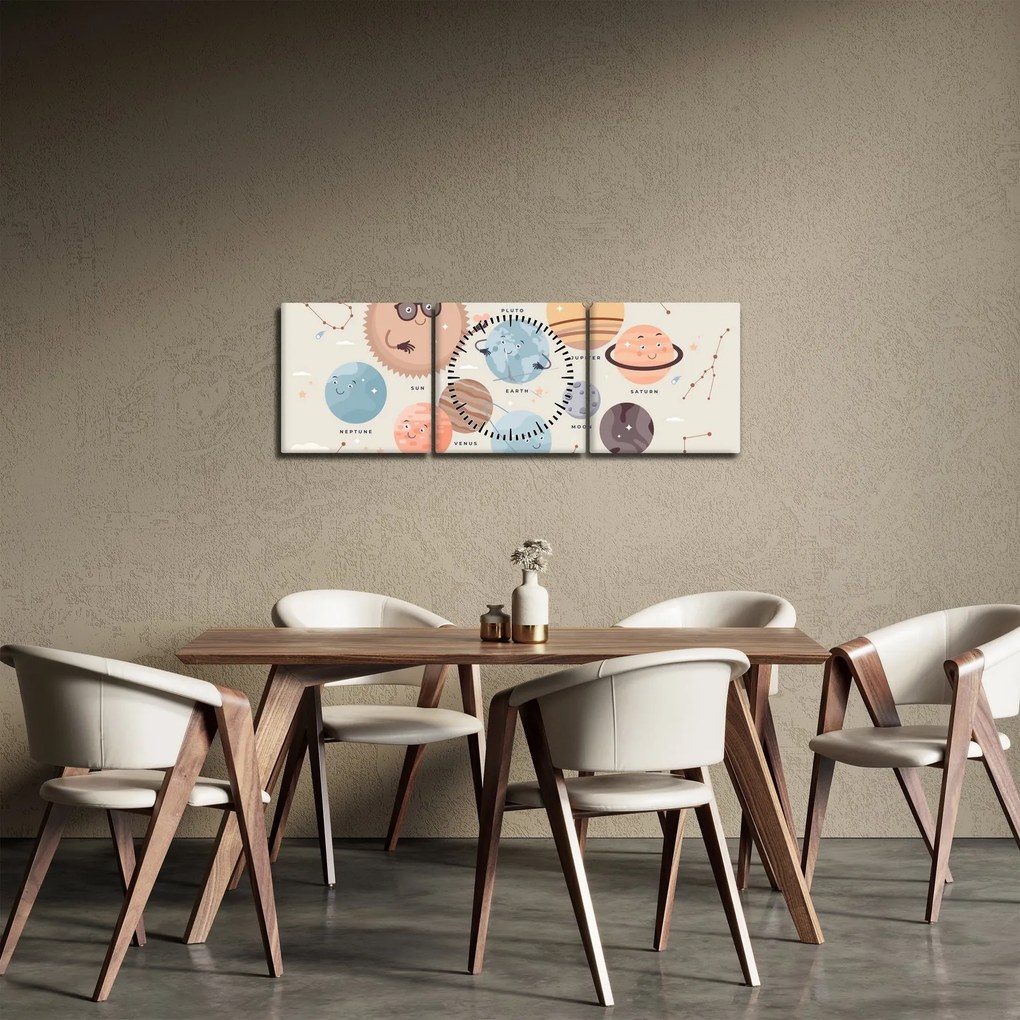 Tablou - Planete cu nume (cu ceas) (90x30 cm)
