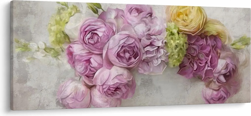 Tablou - Flori pe perete culorile pastel (120x50 cm)
