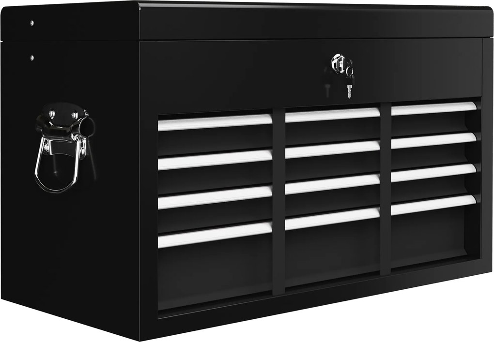HOMCOM Comodă pentru Scule Portabilă, Cutie Metalică cu Carcasă Superioară și Glisiere pe Rulmenți cu Bile, 60x26x34 cm, Negru | Aosom Romania
