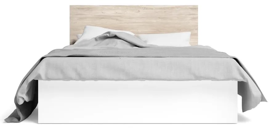 Pat matrimonial alb/cu aspect de lemn de stejar cu spațiu de depozitare 140x190 cm Sahara – Marckeric