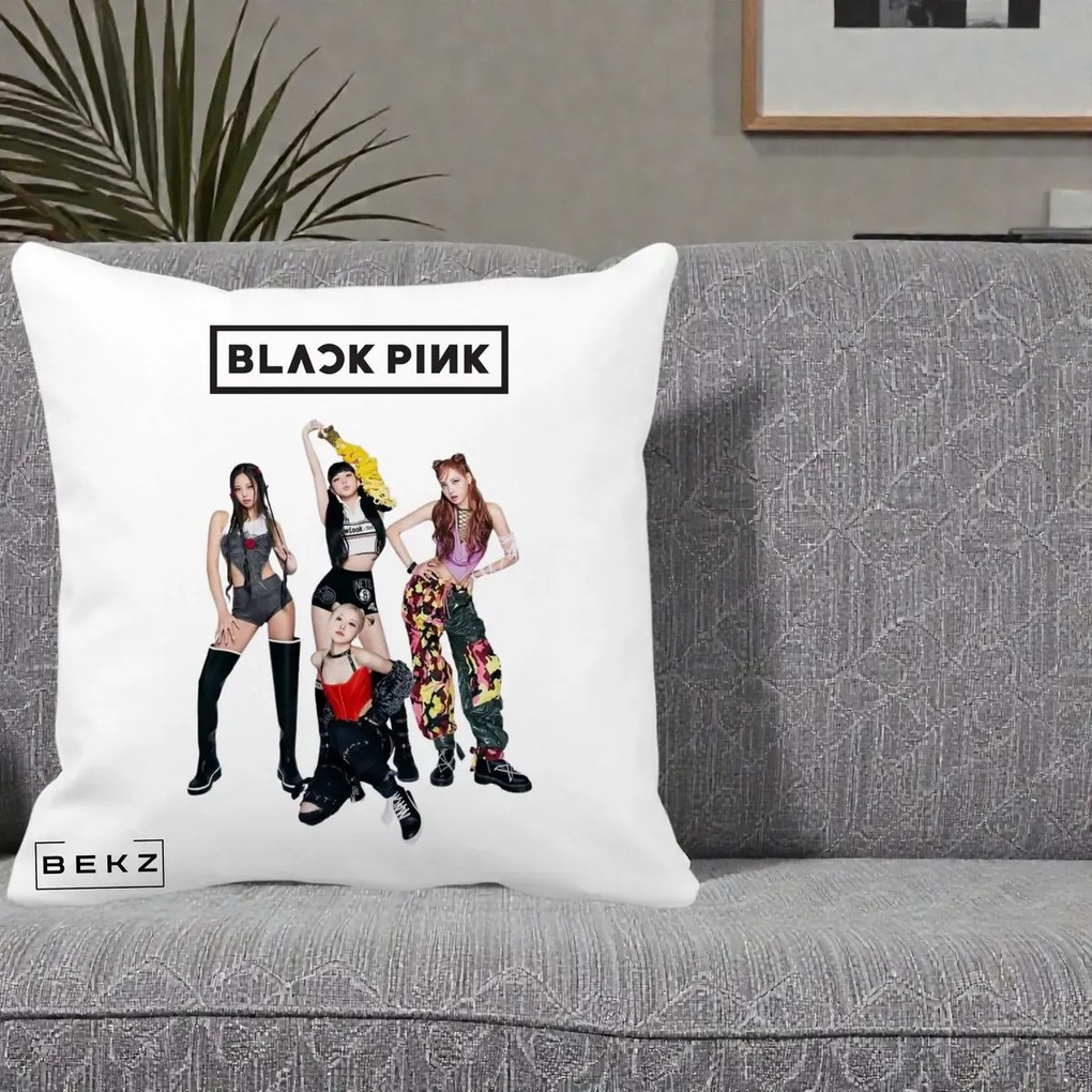 Perna Personalizata K-pop BLACKPINK Fotografie de Grup, 40x40 cm, Alba Mata, Husa Detasabila, Perna Inclusa, BEKZ®