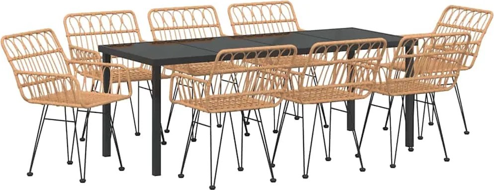 vidaXL Set de masă pentru grădină 9 pcs Maro Oțel vopsit electrostatic